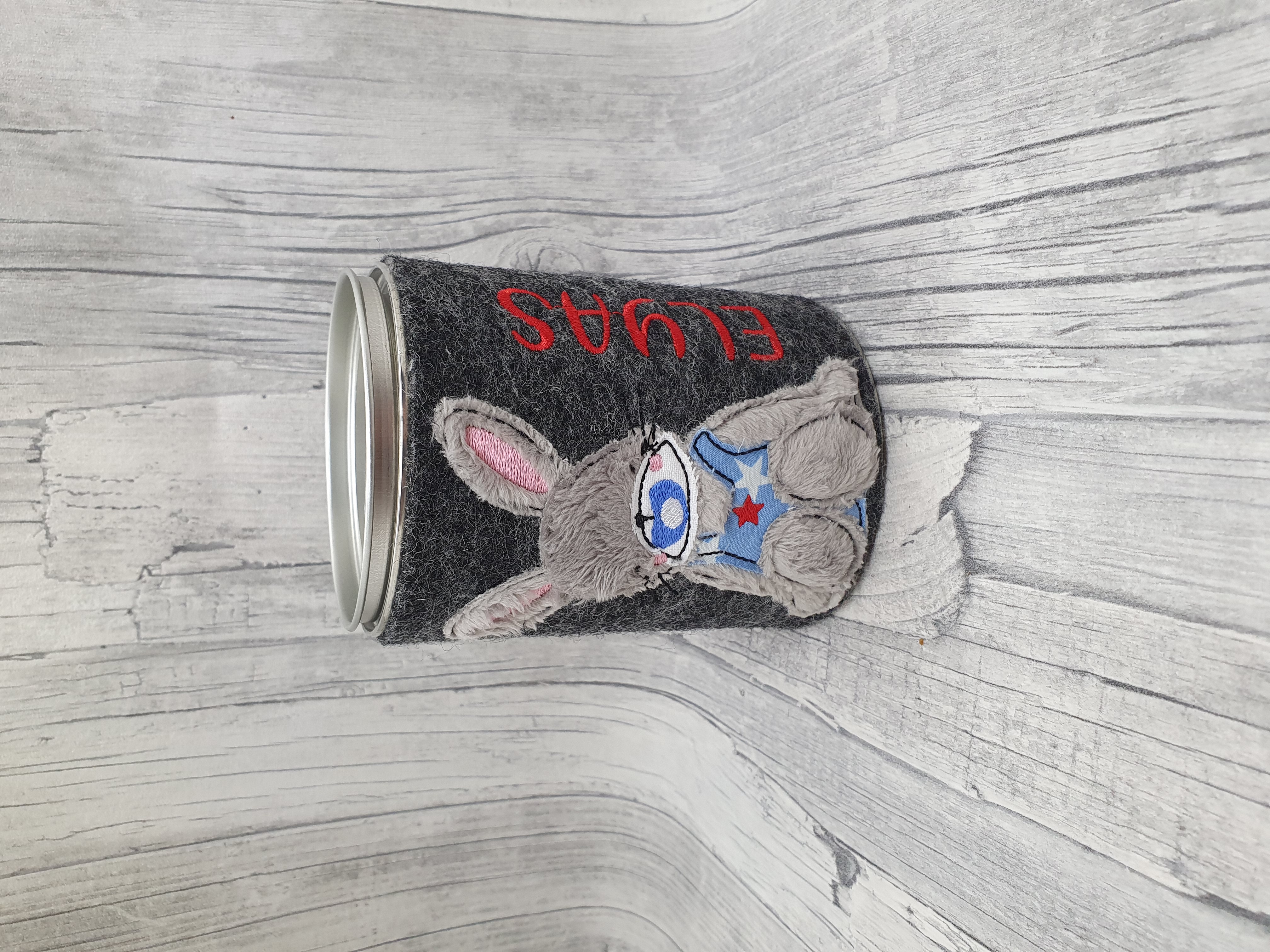 Spardose - Hasenbaby Junge mit Schnuller + Name - Wollfilz bestickt 